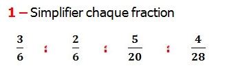 Exercices de maths 6éme Fractions égalité et simplification