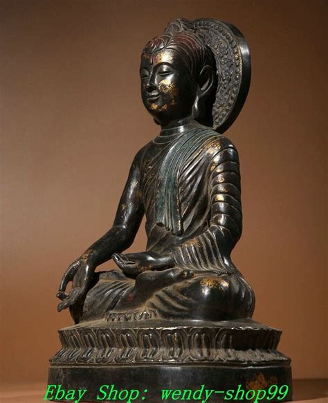 Old Chinese Dynasty Bronze Gilt Seat Lotus Shakyamuni Amitabha