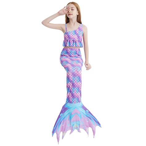 Kiijoy Big Girls Ruffle Bikini Set With Fish Tail Bottom Swimsuit Swimwear 3 Piece Walmart