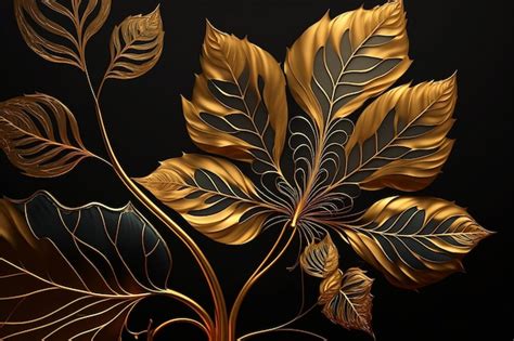 Premium AI Image | A black and gold wallpaper with a leaves Beautiful ...