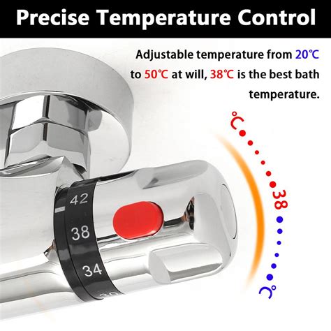 Buy Thermostatic Bath Shower Faucet Valve Bathroom Mixer Tap Temperature Control Wall Mount Hot
