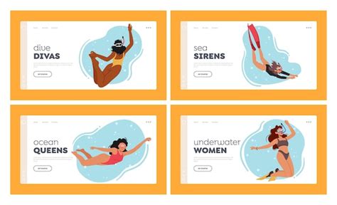 Premium Vector Women Diving Landing Page Template Set Female