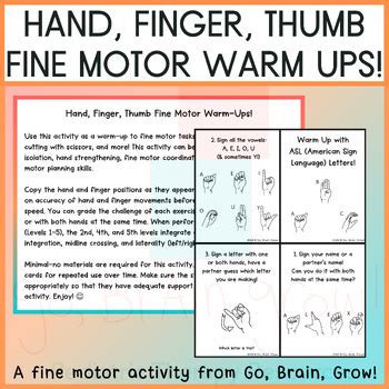 Hand Finger Thumb Fine Motor Warm Ups Fine Motor Pre Handwriting