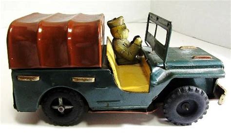 Vintage Japan Tin Litho Friction Army Jeep