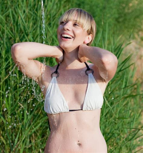 Blonde Taking Shower Outdoors Stock Image Image Of Girl Pretty 21767335