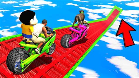 Shinchan And Franklin Tried Red Mega Ramp Crazy Race Jump Challenge