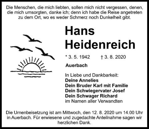 Traueranzeigen Von Hans Heidenreich Trauer Nn De