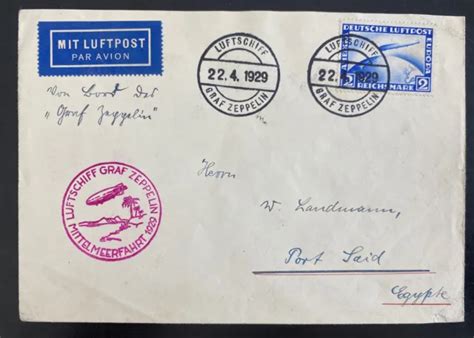 1929 GERMANY GRAF Zeppelin LZ 127 Flight Airmail Cover To Port Said