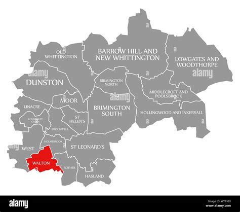 Walton Red Highlighted In Map Of Chesterfield District In East Midlands