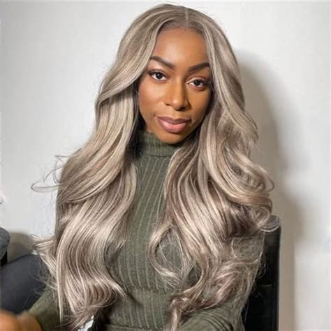 Amazon P Ash Blonde Balayage Lace Front Wigs Human Hair Pre Plucked Body Wave X