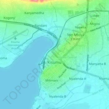 Kisumu topographic map, elevation, relief