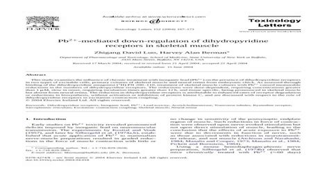 Pb2 Mediated Down Regulation Of Dihydropyridine Receptors In Skeletal