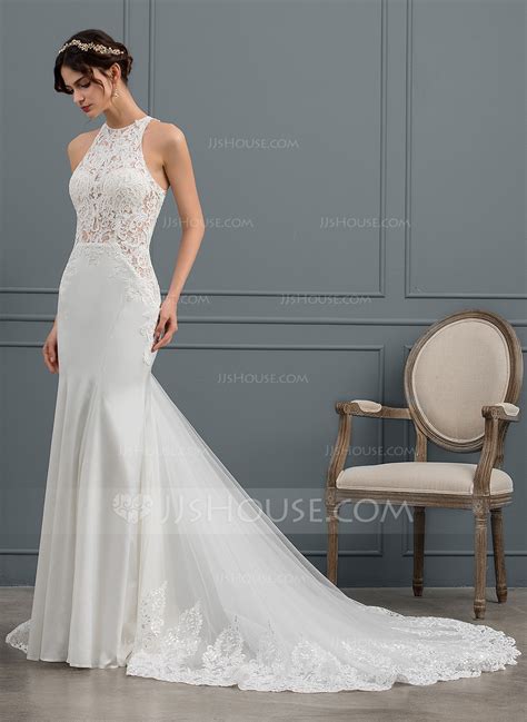 Trumpet Mermaid Scoop Neck Chapel Train Stretch Crepe Wedding Dress