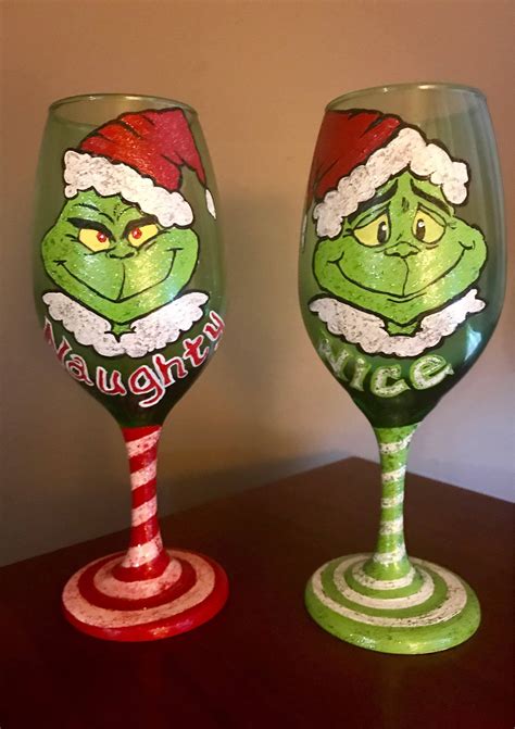 Naughty Or Nice Hand Painted Wine Glass Holiday Glass Grinch Wine Glass Christmas T Set Artofit