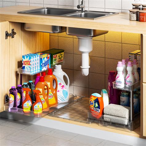 Under Sink Organizer And Storage With Under Sink Tray Tier Sliding