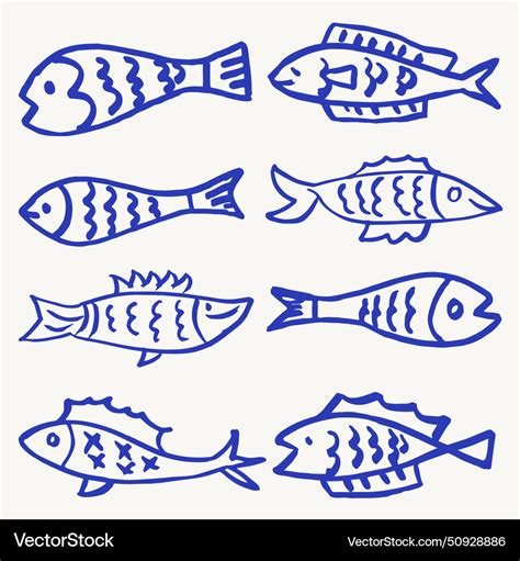 Fish outline collection Royalty Free Vector Image