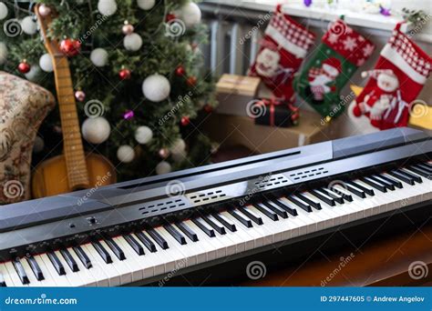 Piano Keyboard With Christmas Decoration Closeup Stock Image Image