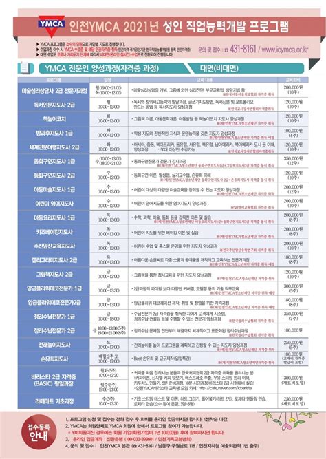 인천ymca 2021년 성인직업능력개발 프로그램안내 자유게시판 인천광역시중구장애인종합복지관