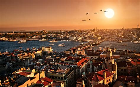 Картинки вечер, city, закат, стамбул, Turkey, панорама, scenery ...