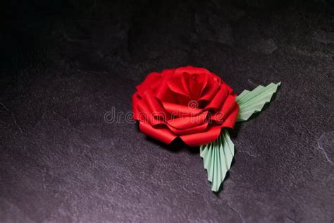 Red Origami Rose Blossom - Paper Art on Textured Background Stock Image ...