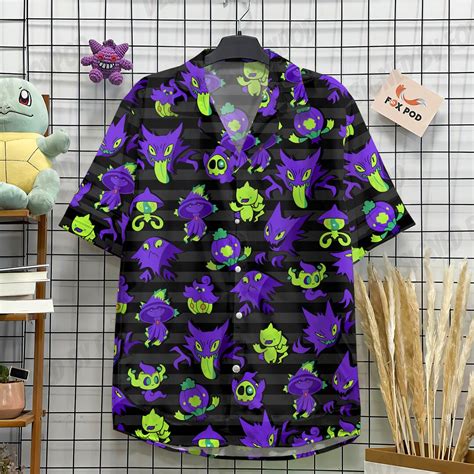 Gengar Ghost Hawaiian Shirt Button Up Shirt Gengar Ghost Birthday