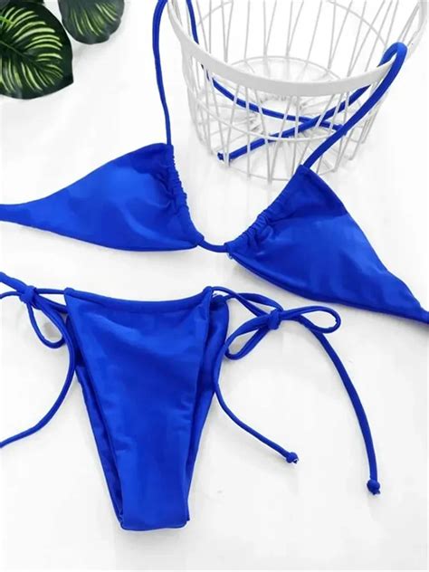 Sexy Color Halter Mini Micro Thong Bikini Female Swimsuit Women Swimwear Two Pieces Bikini