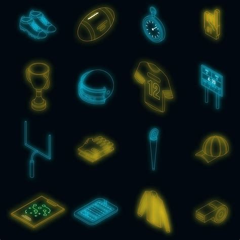 Premium Vector American Football Equipment Icons Set Vector Neon