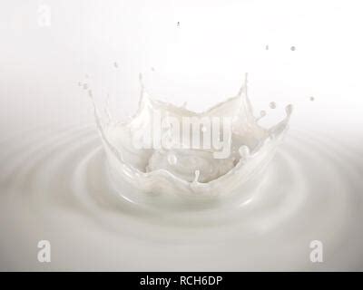 Milk Crown Splash Splashing In Milk Pool With Ripples Side View On