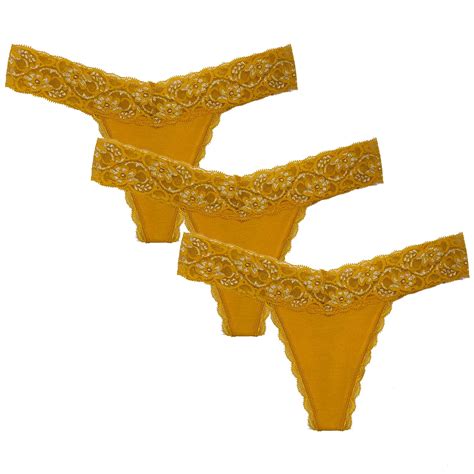 3pcs Exquisite Cotton Thongs Brown Yellow Lace G String Sexy Underwear Women Panties Plus Size