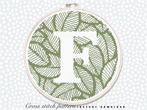 Letter F Modern Cross Stitch Pattern Floral Initial Cross Etsy