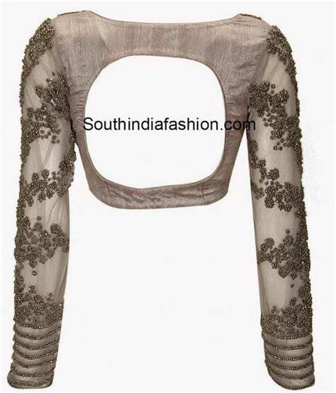 Boat Neck Full Sleeves Blouse With Beads Work South India Fashion