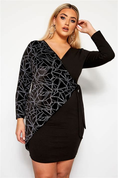 Limited Collection Black Glitter Velour Wrap Dress Yours Clothing