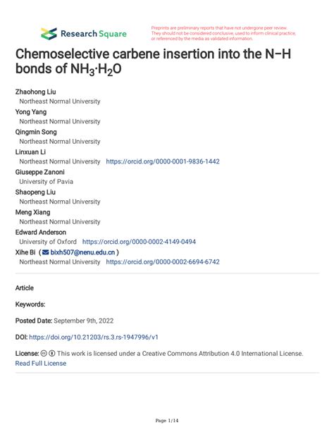 PDF Chemoselective Carbene Insertion Into The NH Bonds Of NH3H2O