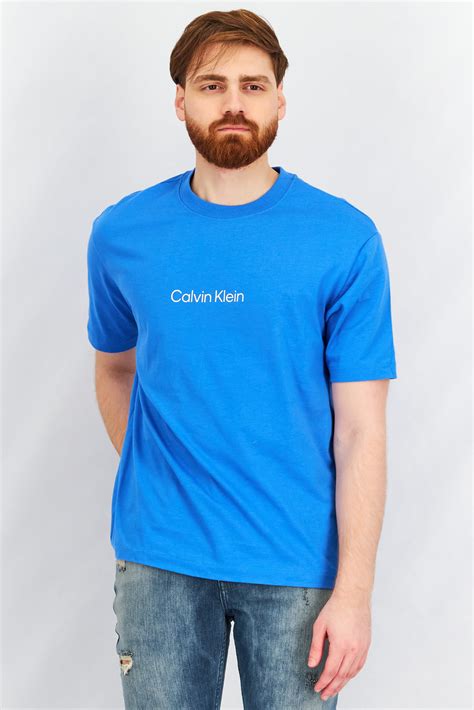 Buy Calvin Klein Men Crew Neck Short Sleeve Brand Logo T Shirts Blue