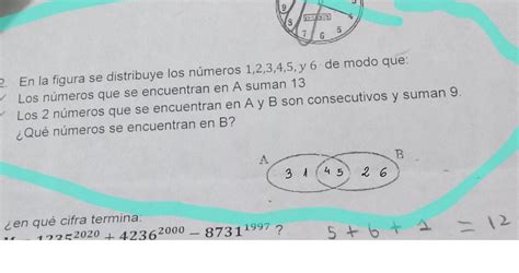 Ayudaa Es Para Mañanaen La Figura Se Distribuye Los Numero 1 2 3 4 5 Y