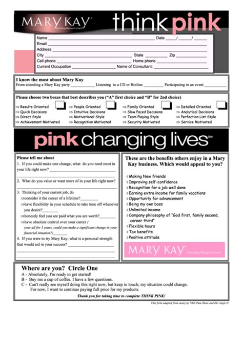 Mary Kay Cosmetic Business Form Printable Pdf Download