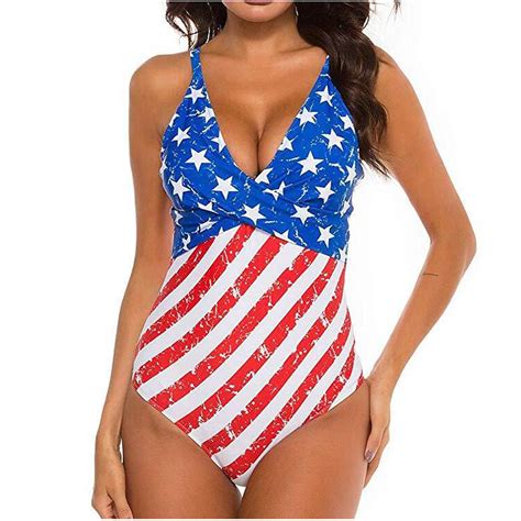 Sodopo Womens 4th Of July One Piece Swimsuit Sexy Deep V Neck American