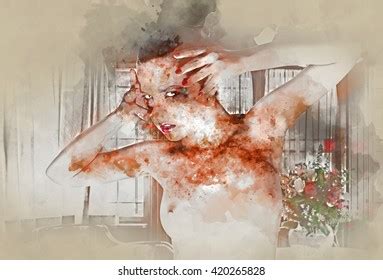 Digital Watercolor Painting Naked Woman Stock Illustration Shutterstock