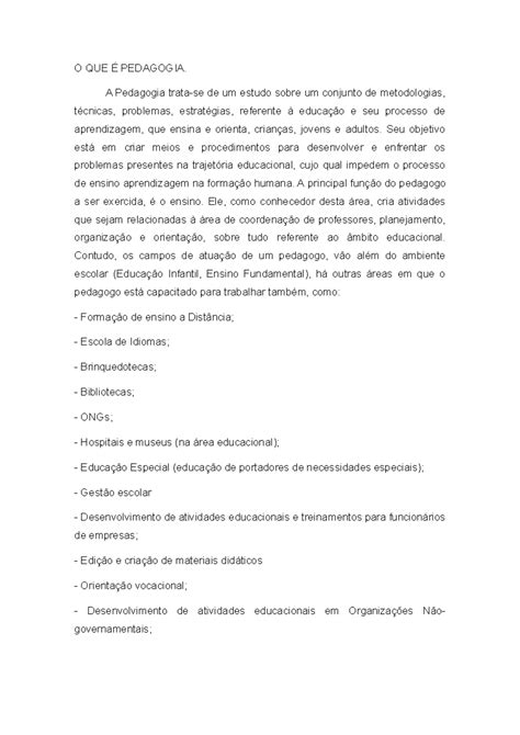 Trabalho sobre o que é Pedagogia - O QUE É PEDAGOGIA. A Pedagogia trata ...
