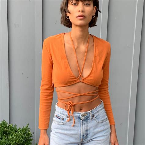 Sasha Tie Front Top Large Orange Crop Top