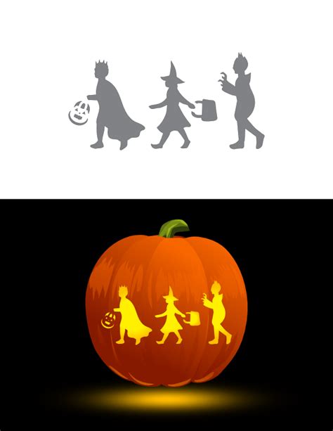 Printable Trick Or Treating Kids Pumpkin Stencil