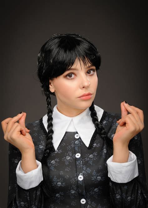 Wednesday Addams Style Black Plaited Wig With Fringe [ST7052-WA ...