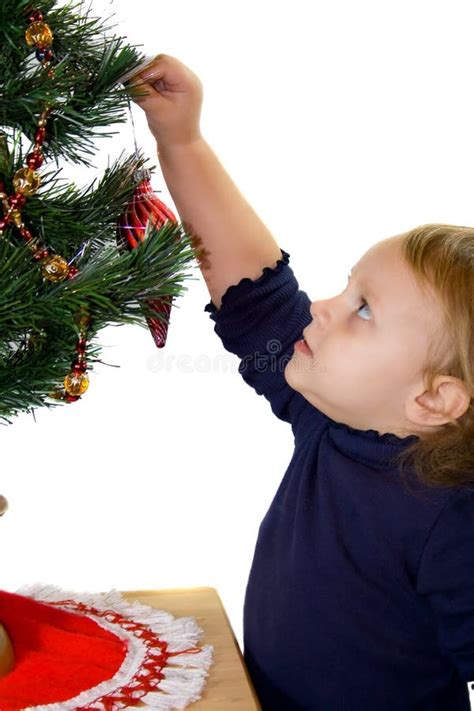 Baby Decorating Christmas Tree. Stock Image - Image of stretching ...