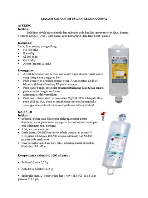jenis  kegunaan cairan infus
