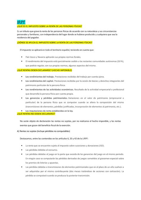 Irpf Apuntes Irpf Irpf ¿quÉ Es El Impuesto Sobre La Renta De Las