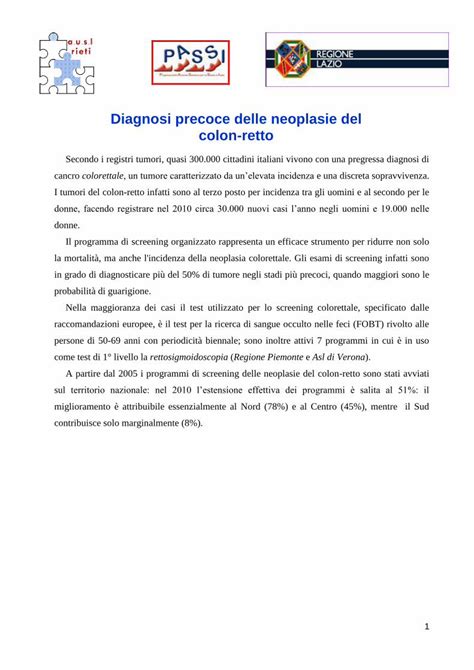 Pdf Diagnosi Precoce Delle Neoplasie Del Colon Retto Cambio