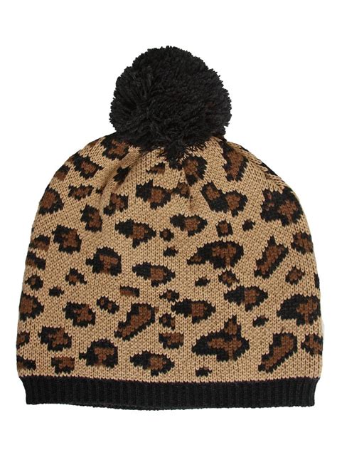 Leopard Print Winter Beanie W Pom