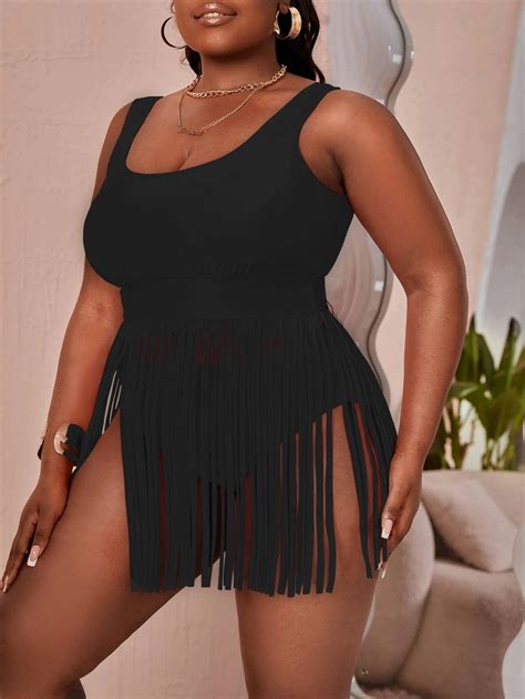 Shein Swim Curve Plus Fringe Hem Bikini Swimsuit Shein Uk