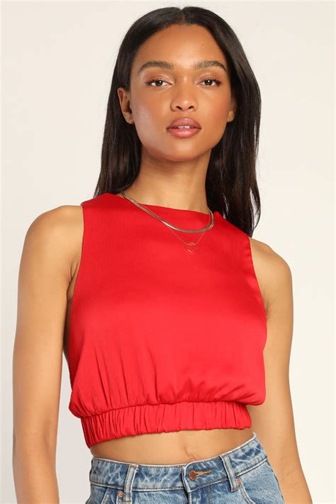 Red Tank Top Crop Top Tie Back Top Womens Tops Lulus