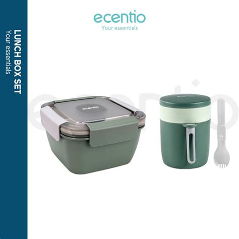 Promo Ecentio 1 1L Kotak Tempat Makan Set Sendok Lunch Box Set BPA Free